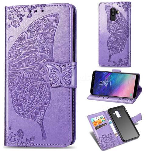 Embossing Mandala Flower Butterfly Leather Wallet Case for Samsung Galaxy A8+ (2018) - Light Purple