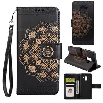Embossing Half Mandala Flower Leather Wallet Case for Samsung Galaxy A8+ (2018) - Black