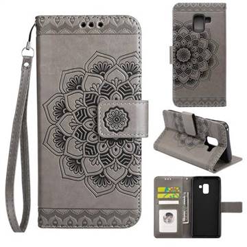 Embossing Half Mandala Flower Leather Wallet Case for Samsung Galaxy A8+ (2018) - Gray