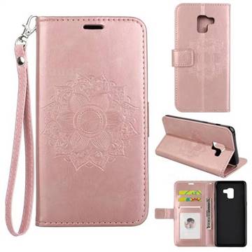 Embossing Retro Matte Mandala Flower Leather Wallet Case for Samsung Galaxy A8+ (2018) - Rose Gold