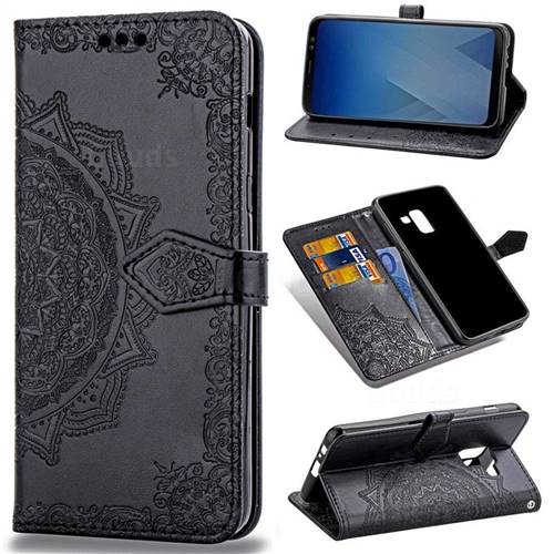 Embossing Imprint Mandala Flower Leather Wallet Case for Samsung Galaxy A8+ (2018) - Black
