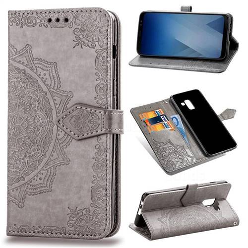 Embossing Imprint Mandala Flower Leather Wallet Case for Samsung Galaxy A8+ (2018) - Gray