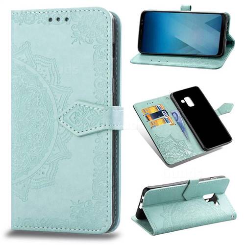 Embossing Imprint Mandala Flower Leather Wallet Case for Samsung Galaxy A8+ (2018) - Green