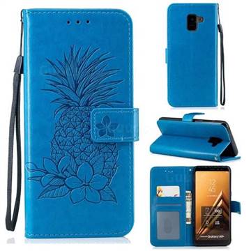 Embossing Flower Pineapple Leather Wallet Case for Samsung Galaxy A8+ (2018) - Blue