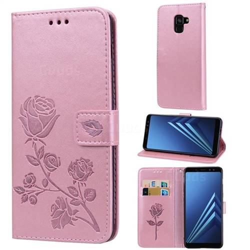 Embossing Rose Flower Leather Wallet Case for Samsung Galaxy A8+ (2018) - Rose Gold