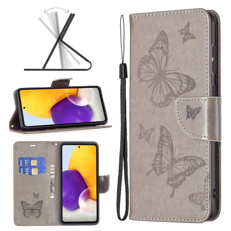 Embossing Double Butterfly Leather Wallet Case for Samsung Galaxy A73 5G - Gray