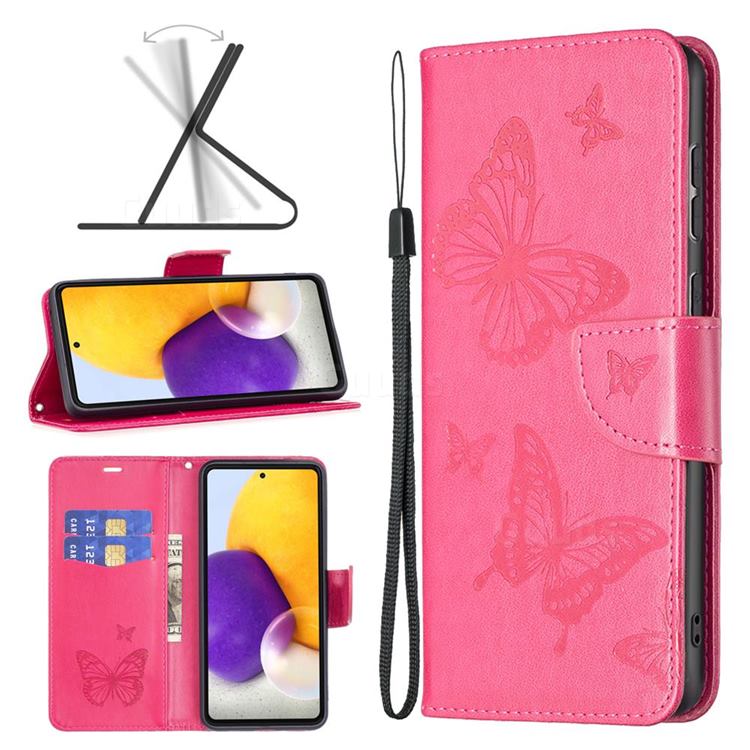 Embossing Double Butterfly Leather Wallet Case for Samsung Galaxy A73 5G - Red