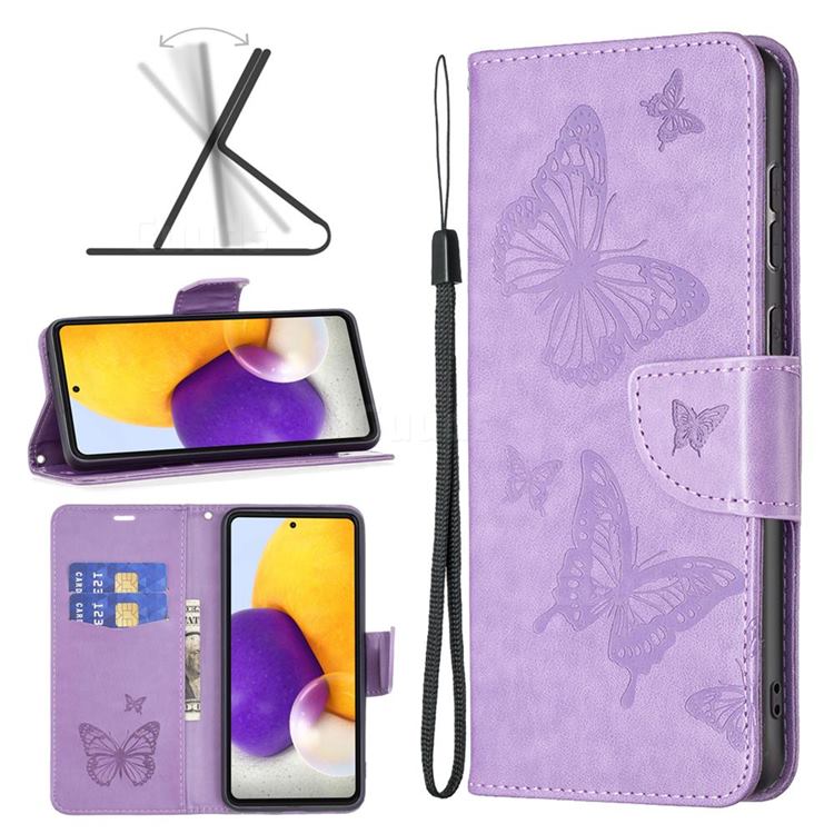 Embossing Double Butterfly Leather Wallet Case for Samsung Galaxy A73 5G - Purple