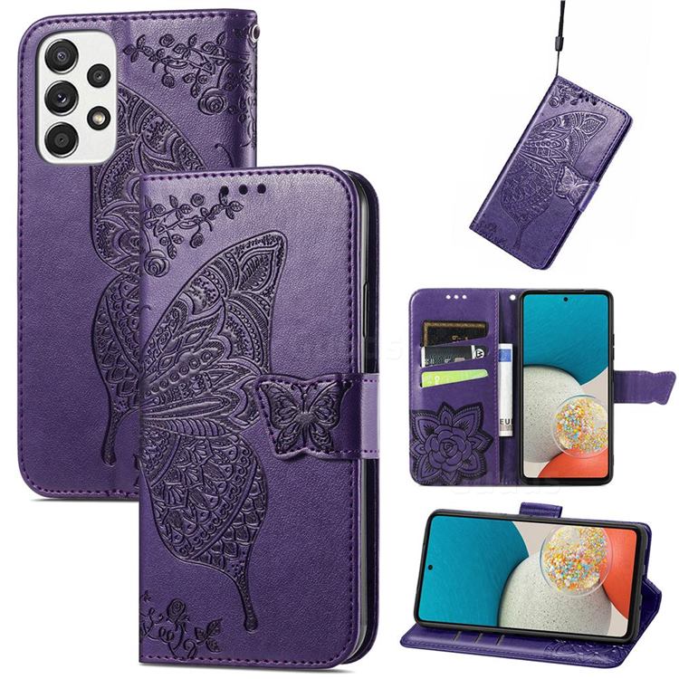 Embossing Mandala Flower Butterfly Leather Wallet Case for Samsung Galaxy A73 5G - Dark Purple