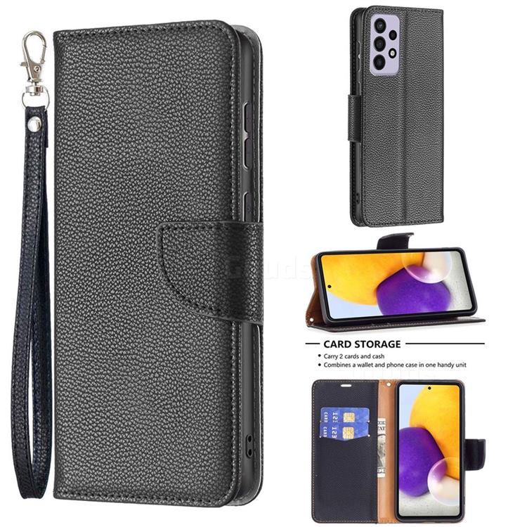Classic Luxury Litchi Leather Phone Wallet Case for Samsung Galaxy A73 5G - Black