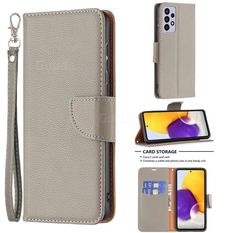 Classic Luxury Litchi Leather Phone Wallet Case for Samsung Galaxy A73 5G - Gray