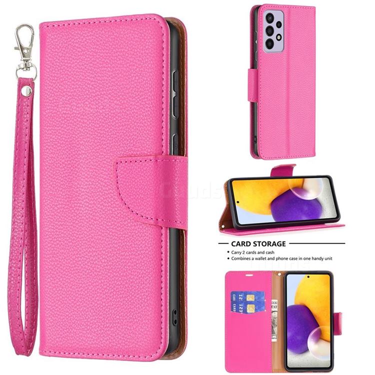 Classic Luxury Litchi Leather Phone Wallet Case for Samsung Galaxy A73 5G - Rose