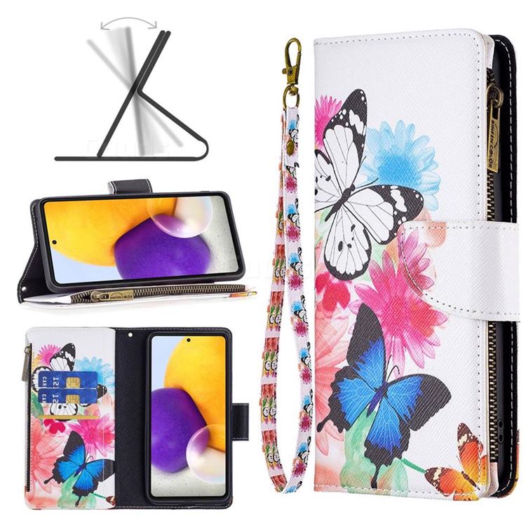 Vivid Flying Butterflies Binfen Color BF03 Retro Zipper Leather Wallet Phone Case for Samsung Galaxy A73 5G