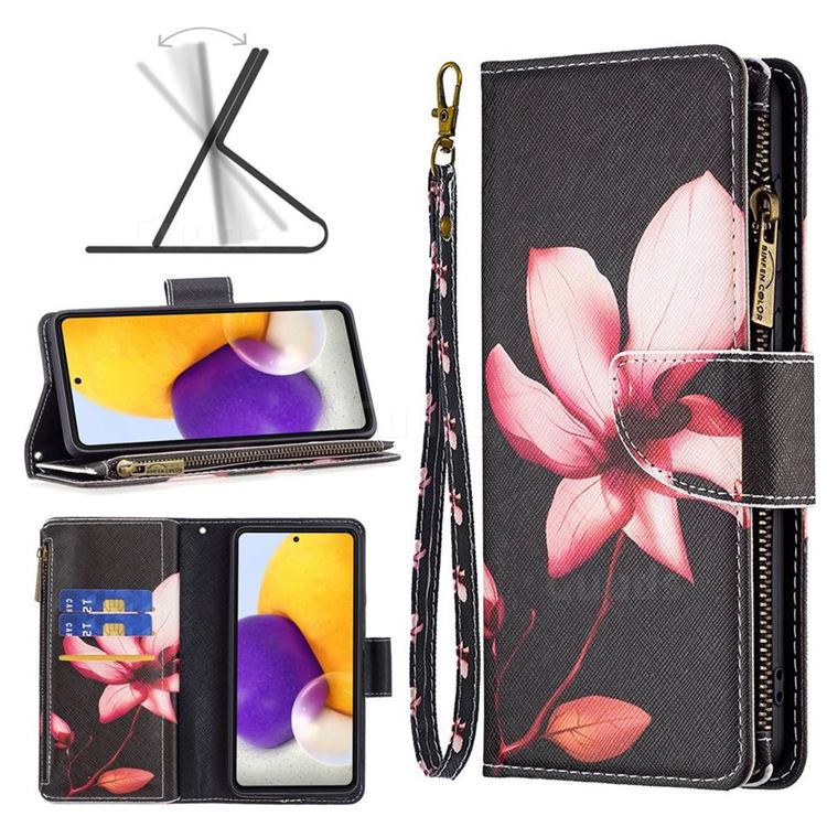 Lotus Flower Binfen Color BF03 Retro Zipper Leather Wallet Phone Case for Samsung Galaxy A73 5G