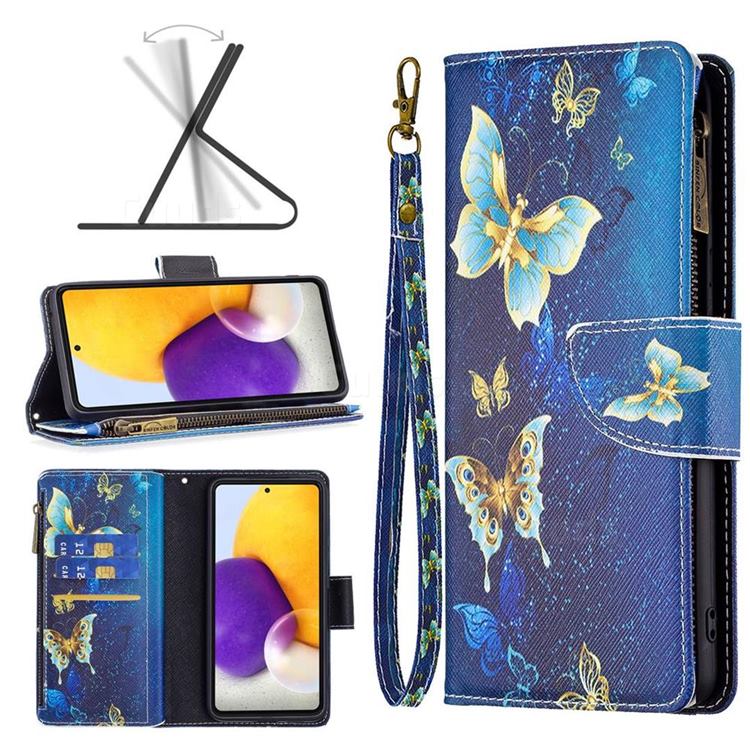 Golden Butterflies Binfen Color BF03 Retro Zipper Leather Wallet Phone Case for Samsung Galaxy A73 5G