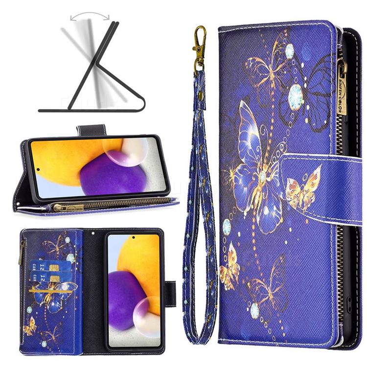 Purple Butterfly Binfen Color BF03 Retro Zipper Leather Wallet Phone Case for Samsung Galaxy A73 5G