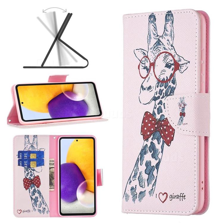 Glasses Giraffe Leather Wallet Case for Samsung Galaxy A73 5G