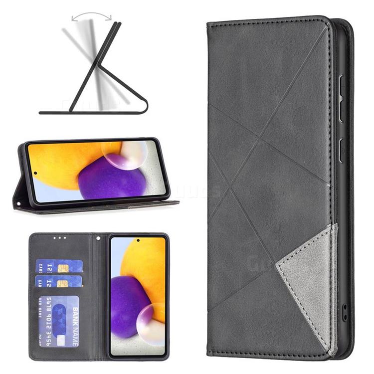 Prismatic Slim Magnetic Sucking Stitching Wallet Flip Cover for Samsung Galaxy A73 5G - Black
