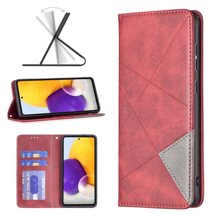 Prismatic Slim Magnetic Sucking Stitching Wallet Flip Cover for Samsung Galaxy A73 5G - Red