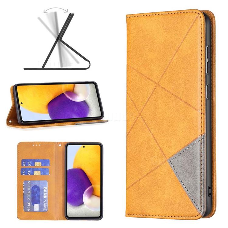 Prismatic Slim Magnetic Sucking Stitching Wallet Flip Cover for Samsung Galaxy A73 5G - Yellow
