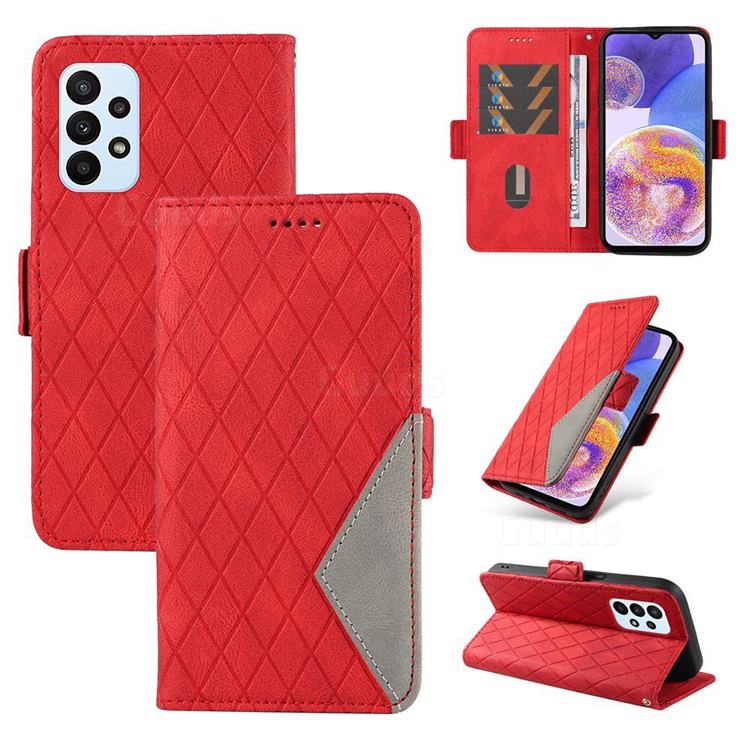 Grid Pattern Splicing Protective Wallet Case Cover for Samsung Galaxy A73 5G - Red