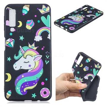 Candy Unicorn 3D Embossed Relief Black TPU Cell Phone Back Cover for Samsung Galaxy A7 (2018)