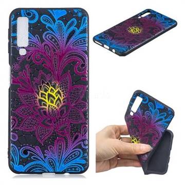 Colorful Lace 3D Embossed Relief Black TPU Cell Phone Back Cover for Samsung Galaxy A7 (2018)