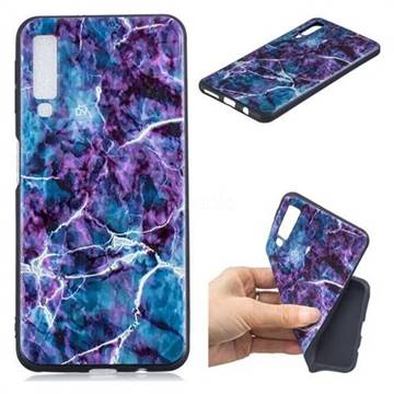 Marble 3D Embossed Relief Black TPU Cell Phone Back Cover for Samsung Galaxy A7 (2018)