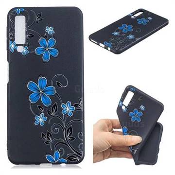 Little Blue Flowers 3D Embossed Relief Black TPU Cell Phone Back Cover for Samsung Galaxy A7 (2018)