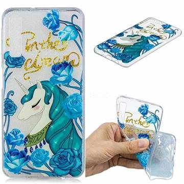 Blue Flower Unicorn Clear Varnish Soft Phone Back Cover for Samsung Galaxy A7 (2018)