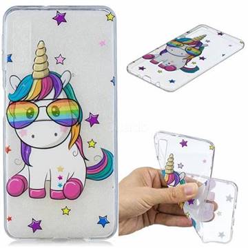 Glasses Unicorn Clear Varnish Soft Phone Back Cover for Samsung Galaxy A7 (2018)