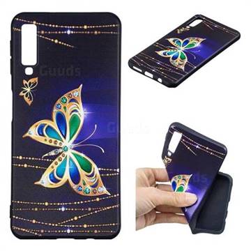 Golden Shining Butterfly 3D Embossed Relief Black Soft Back Cover for Samsung Galaxy A7 (2018)