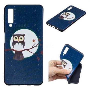 Moon and Owl 3D Embossed Relief Black Soft Back Cover for Samsung Galaxy A7 (2018)