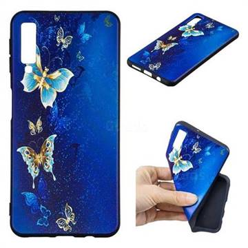 Golden Butterflies 3D Embossed Relief Black Soft Back Cover for Samsung Galaxy A7 (2018)
