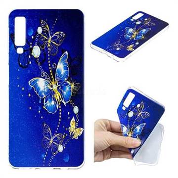 Gold and Blue Butterfly Super Clear Soft TPU Back Cover for Samsung Galaxy A7 (2018)