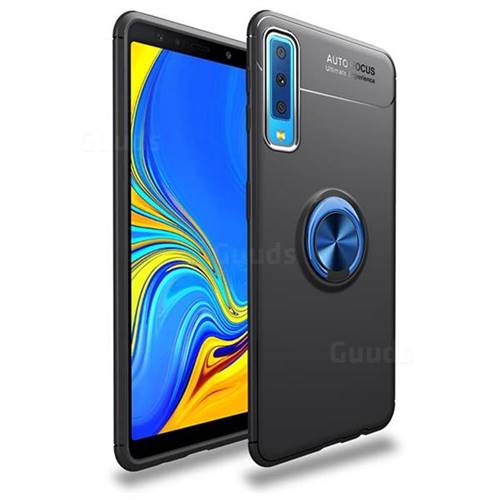 Auto Focus Invisible Ring Holder Soft Phone Case for Samsung Galaxy A7 (2018) - Black Blue