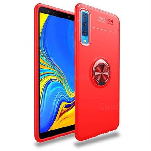 Auto Focus Invisible Ring Holder Soft Phone Case for Samsung Galaxy A7 (2018) - Red