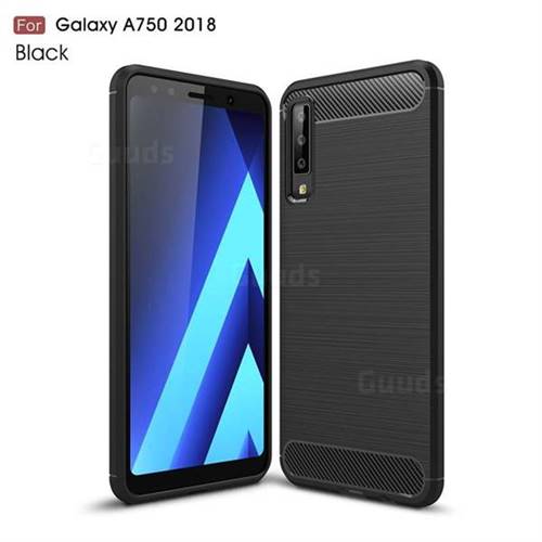 Luxury Carbon Fiber Brushed Wire Drawing Silicone TPU Back Cover for Samsung Galaxy A7 (2018) - Black