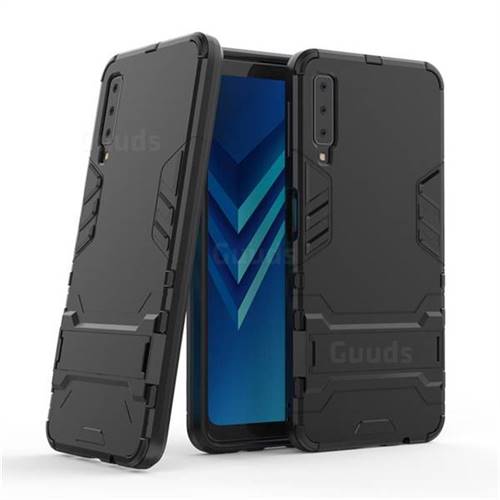 Armor Premium Tactical Grip Kickstand Shockproof Dual Layer Rugged Hard Cover for Samsung Galaxy A7 (2018) - Black