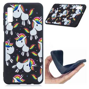 Rainbow Unicorn 3D Embossed Relief Black Soft Back Cover for Samsung Galaxy A7 (2018)