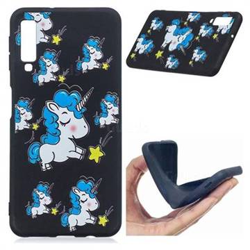 Blue Unicorn 3D Embossed Relief Black Soft Back Cover for Samsung Galaxy A7 (2018)