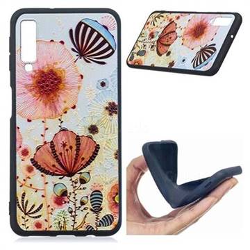 Pink Flower 3D Embossed Relief Black Soft Back Cover for Samsung Galaxy A7 (2018)