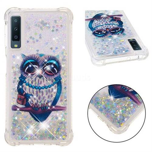 Sweet Gray Owl Dynamic Liquid Glitter Sand Quicksand Star TPU Case for Samsung Galaxy A7 (2018)