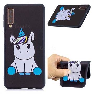 Cute Baby Unicorn 3D Embossed Relief Black Soft Phone Back Cover for Samsung Galaxy A7 (2018)