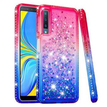Diamond Frame Liquid Glitter Quicksand Sequins Phone Case for Samsung Galaxy A7 (2018) - Pink Blue