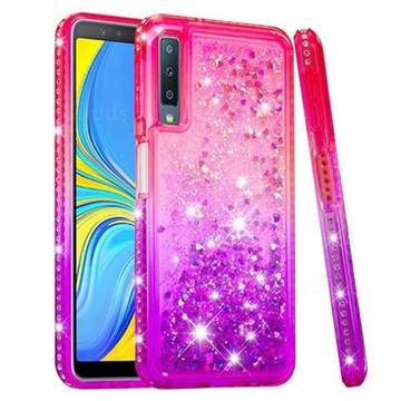 Diamond Frame Liquid Glitter Quicksand Sequins Phone Case for Samsung Galaxy A7 (2018) - Pink Purple