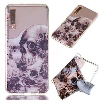 Black Flower Skull Super Clear Soft TPU Back Cover for Samsung Galaxy A7 (2018)