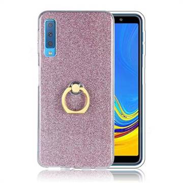 Luxury Soft TPU Glitter Back Ring Cover with 360 Rotate Finger Holder Buckle for Samsung Galaxy A7 (2018) A750 - Pink