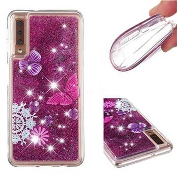 Purple Flower Butterfly Dynamic Liquid Glitter Quicksand Soft TPU Case for Samsung Galaxy A7 (2018) A750