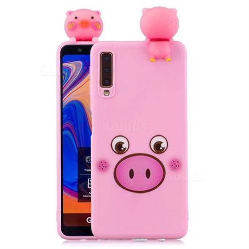 Small Pink Pig Soft 3D Climbing Doll Soft Case for Samsung Galaxy A7 (2018) A750